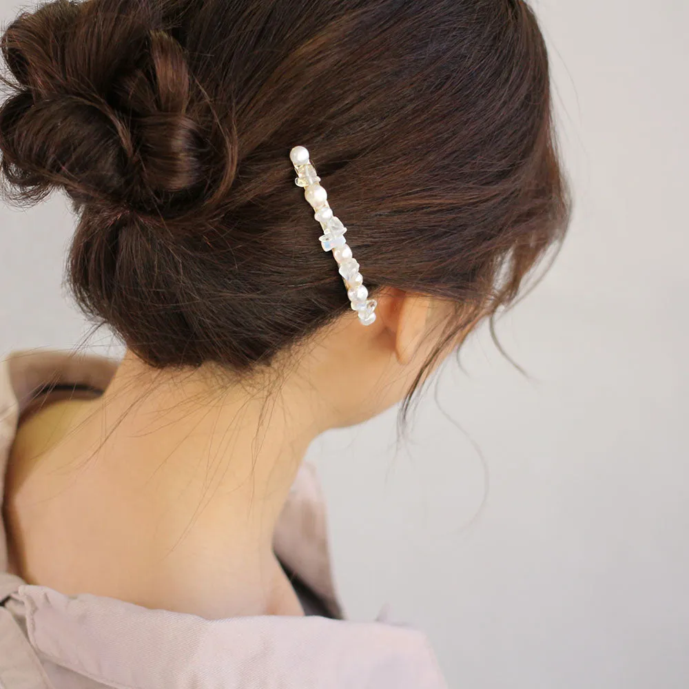 Baroque Pearl White Opal Long Hair Barrette