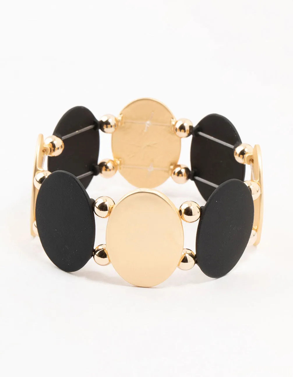 Black & Gold Oval Disc Stretch Bracelet