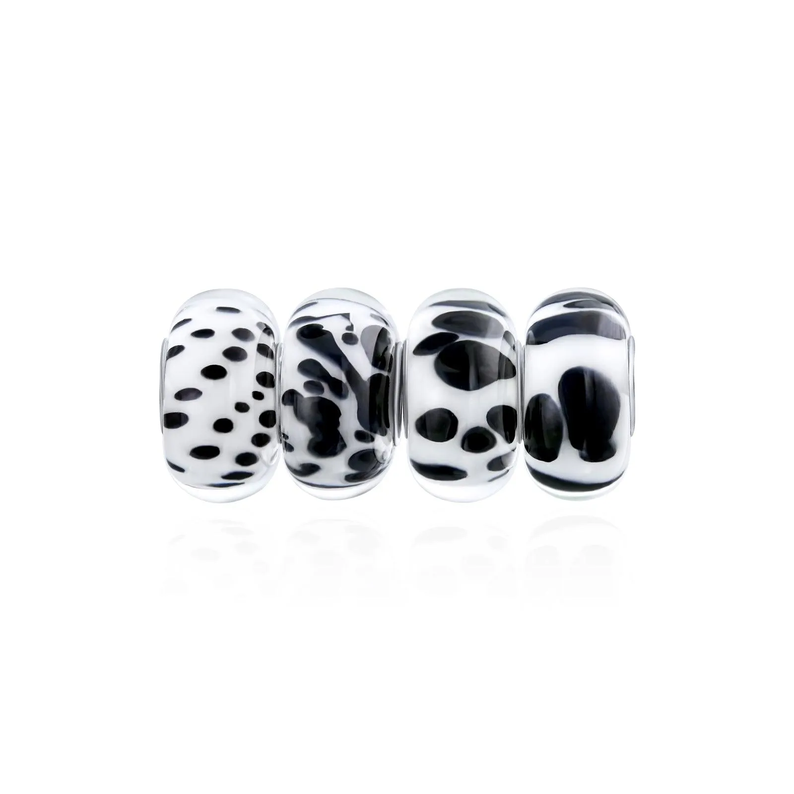 Black White Murano Glass Bead Charm Spot Bundle Set Sterling Silver