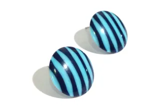 Blue & Turquoise Pin Stripe Disc Stud Earrings