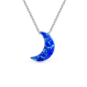 Blue Created Opal Moon, Initial Letter Alphabet Pendant .925 Sterling