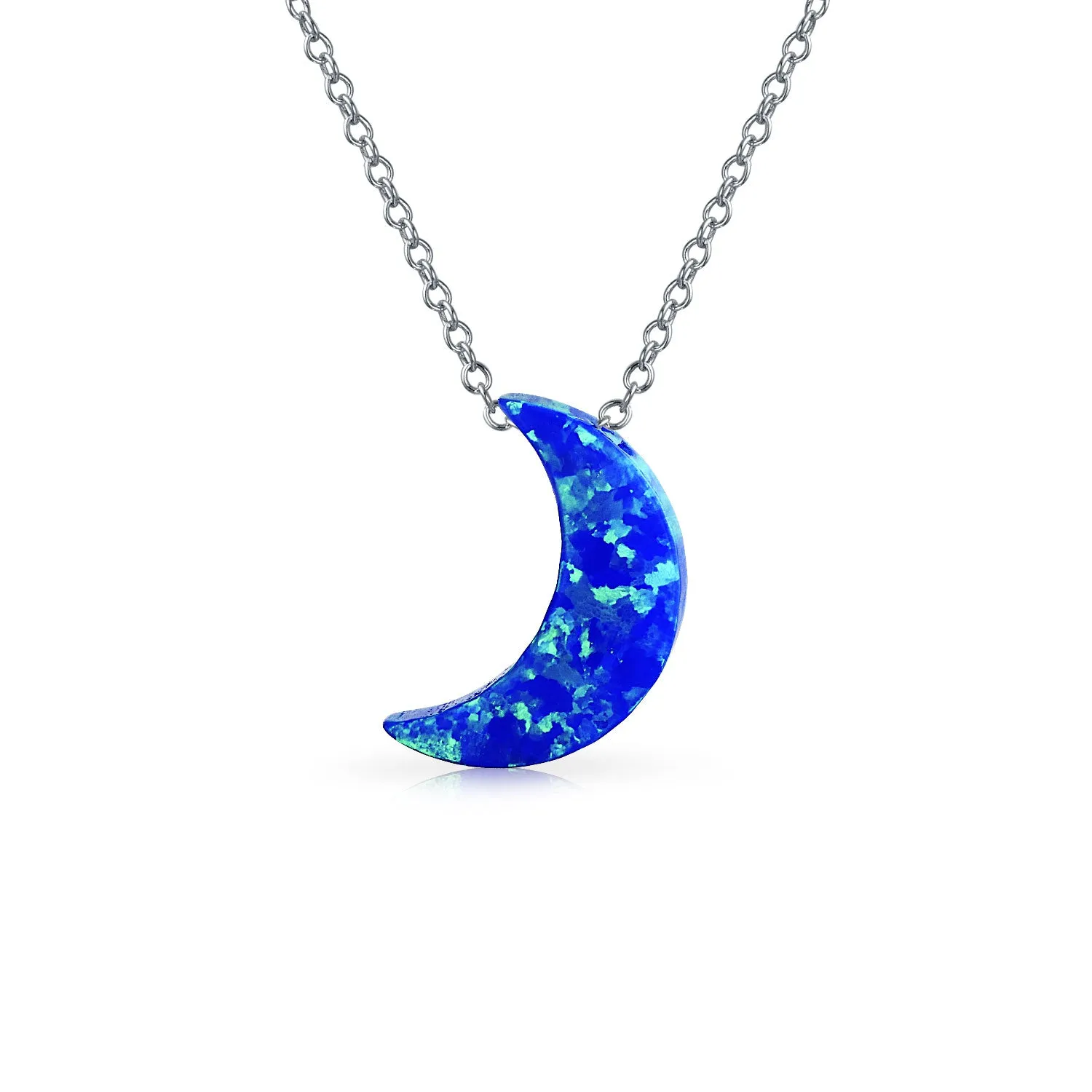 Blue Created Opal Moon, Initial Letter Alphabet Pendant .925 Sterling