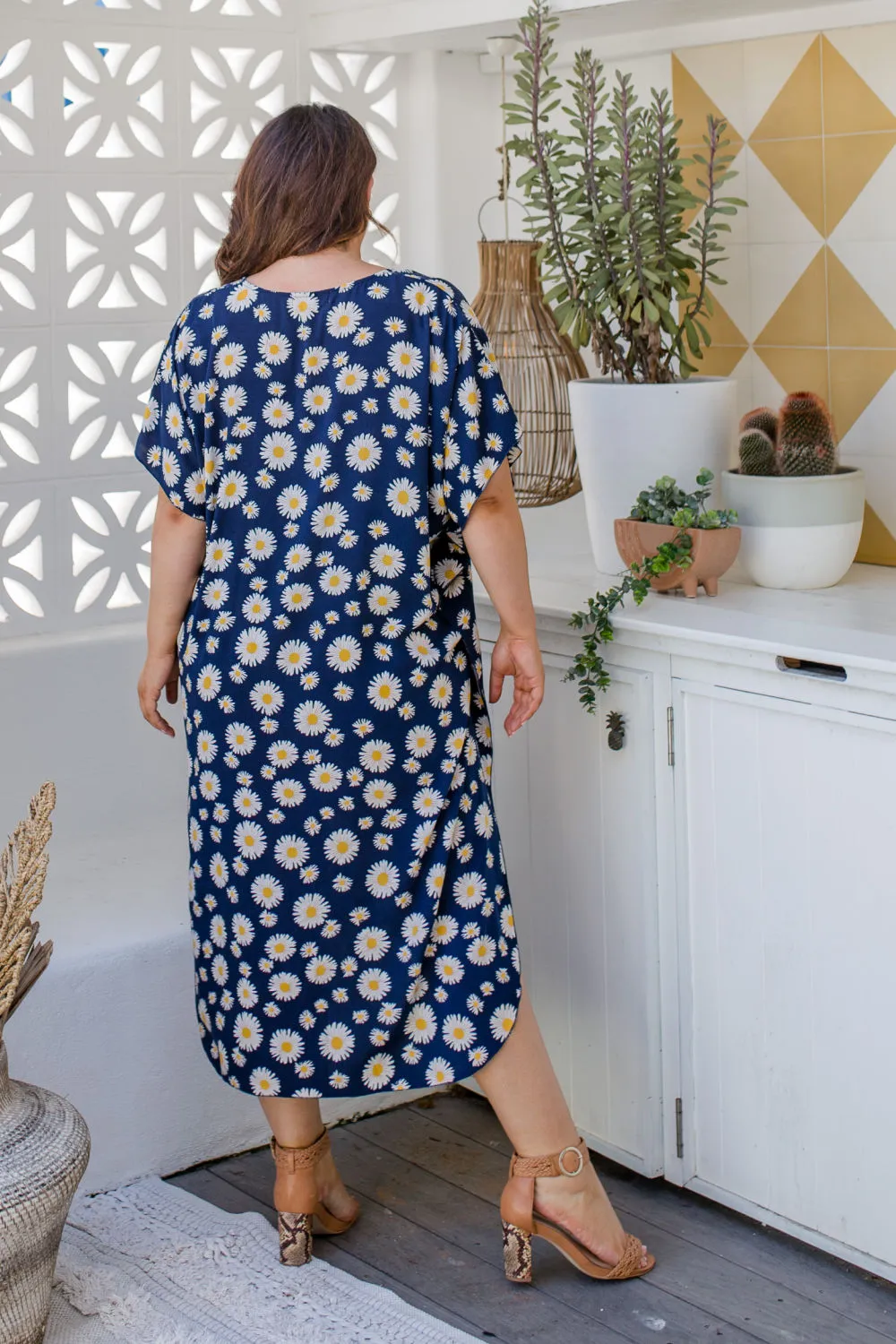 Blue Sunflower Long Kaftan Dress