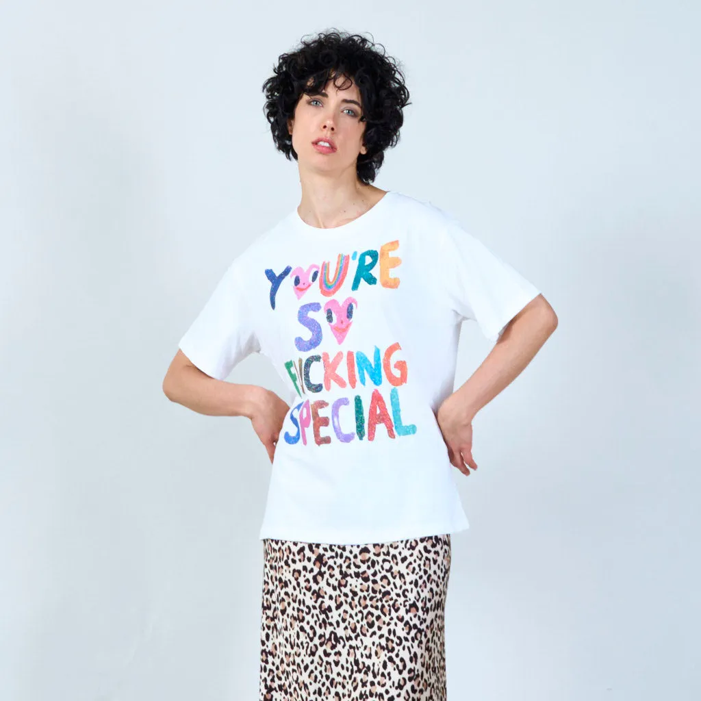 Bold statement t-shirt with vibrant text wholesale