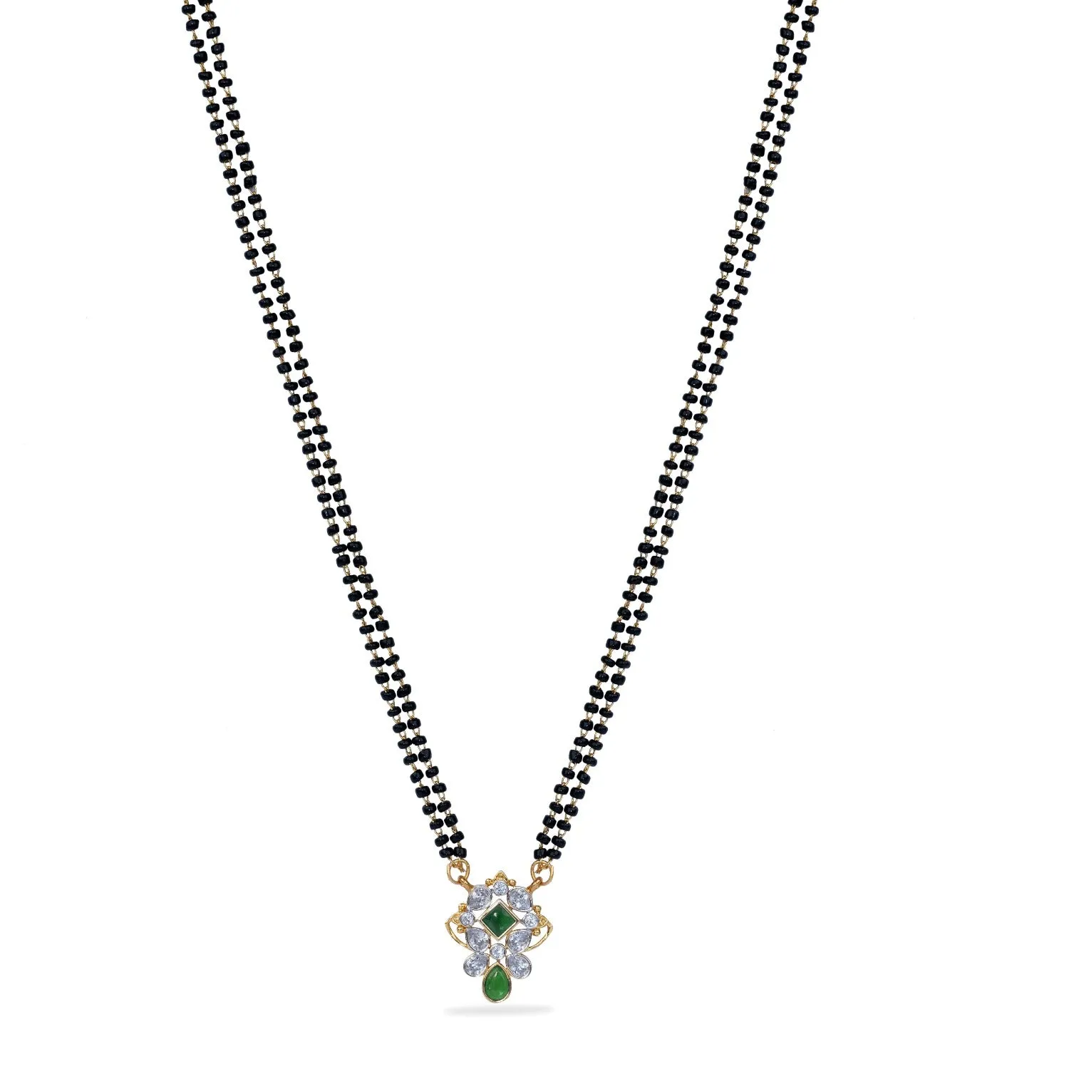 Buds Floral CZ White Green Black Beads Necklace