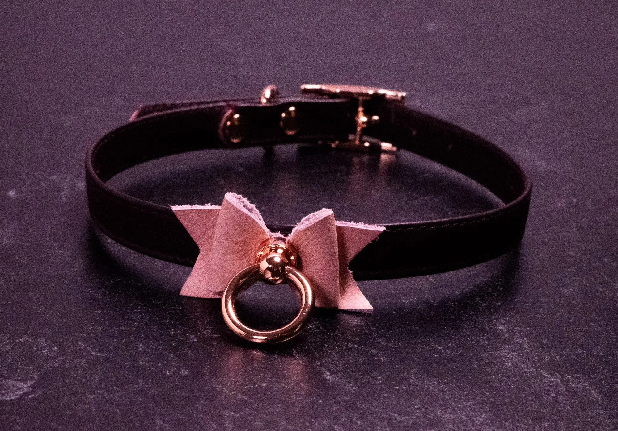 Burgundy Leather Blush Bow Collar _ LIMITED _