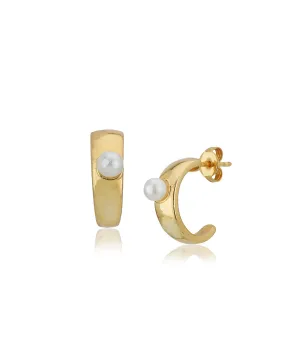 Carlton London 18Kt Gold Plated Classic Half Hoop Earrings With Pearl