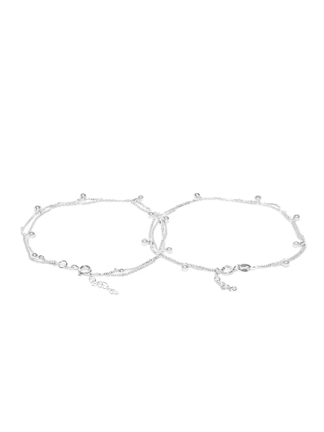 Carlton London 925 Sterling Silver Rhodium Plated Silver Toned Set Of 2  Anklets For Women