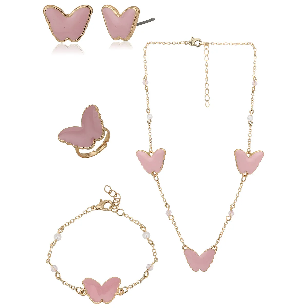 Carlton London Girls Gold-Plated Pink Pearl Studded Jewellery Set Kjs058