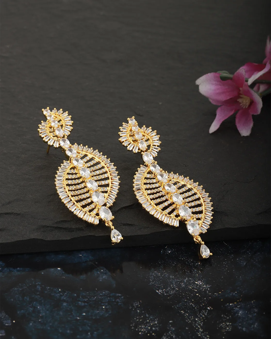 Carlton London Gold Plated Cz Drop Earring For Women