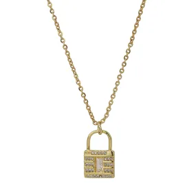 Carlton London Gold-Plated Cz-Studded Lock-Shaped Necklace Fjn3363