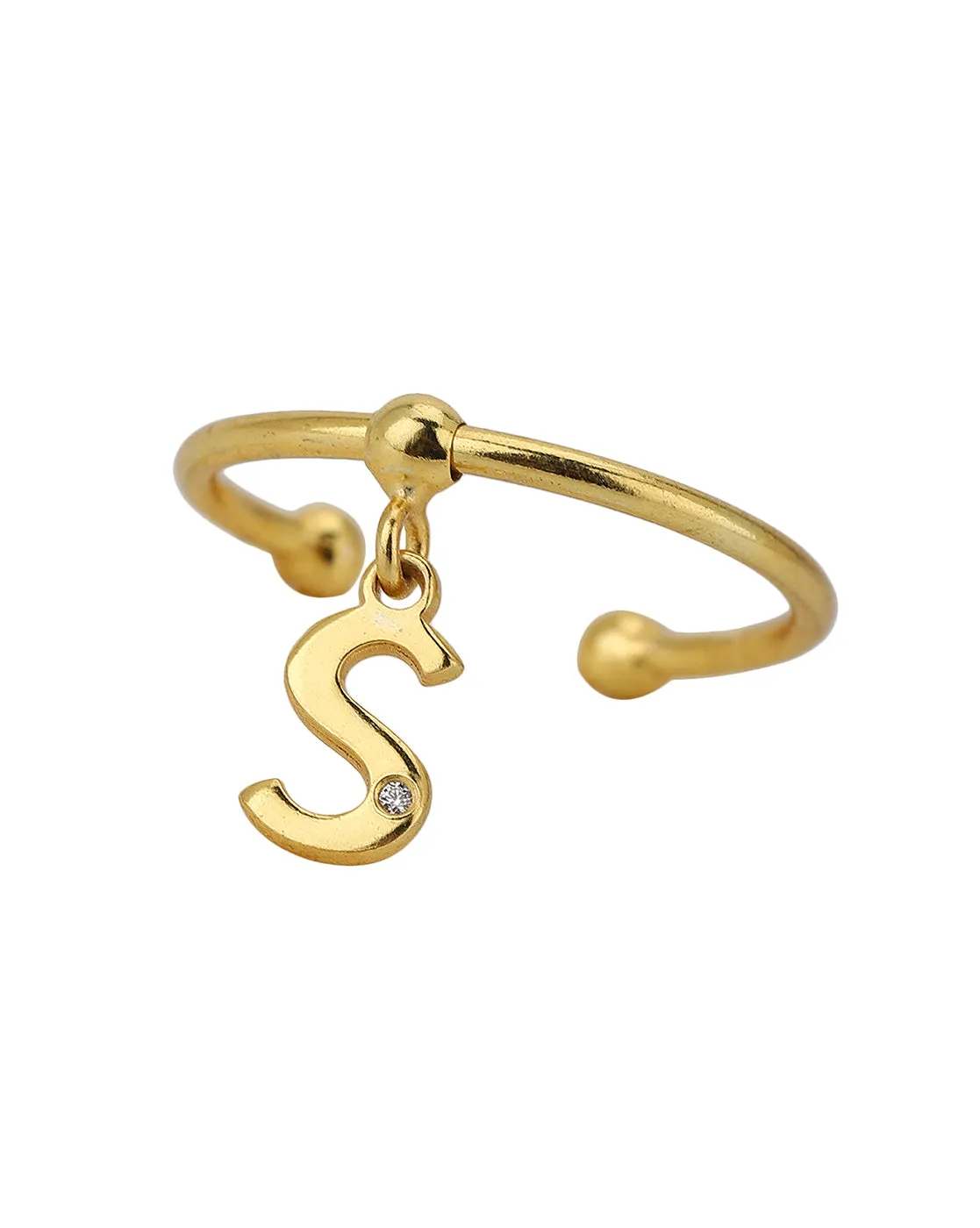 Carlton London Gold Plated Dangling "S" Shape Cz Studded Adjustable Finger Ring For Women