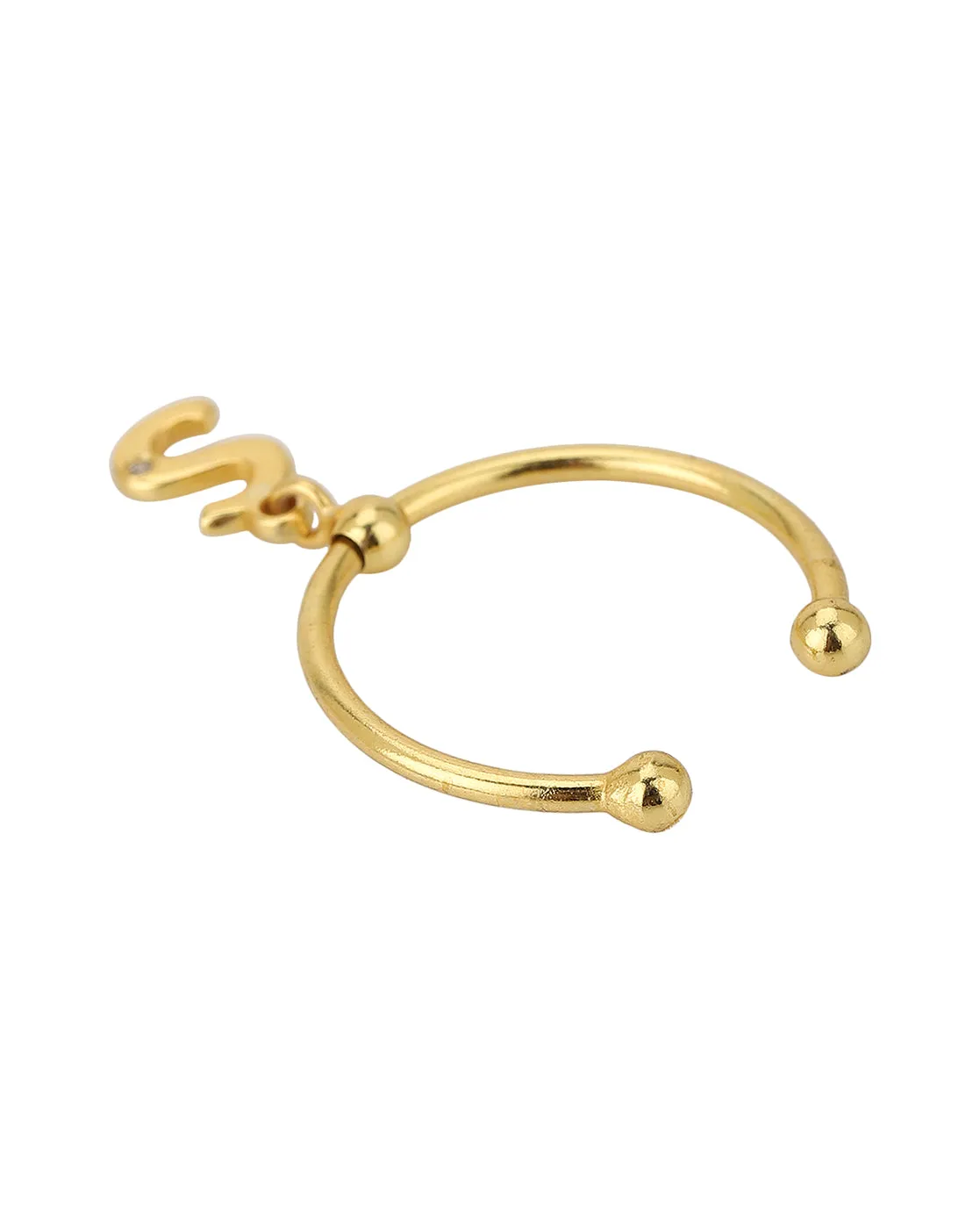 Carlton London Gold Plated Dangling "S" Shape Cz Studded Adjustable Finger Ring For Women