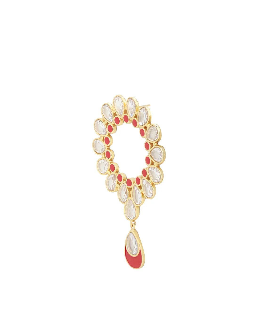 Carlton London Gold Plated Red Enamel Cz Circular Drop Earring For Women