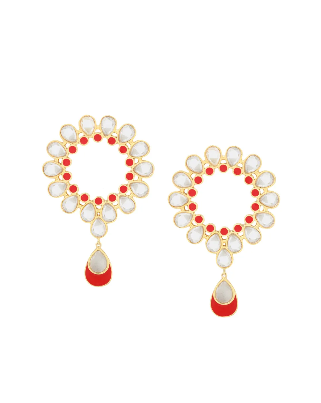 Carlton London Gold Plated Red Enamel Cz Circular Drop Earring For Women