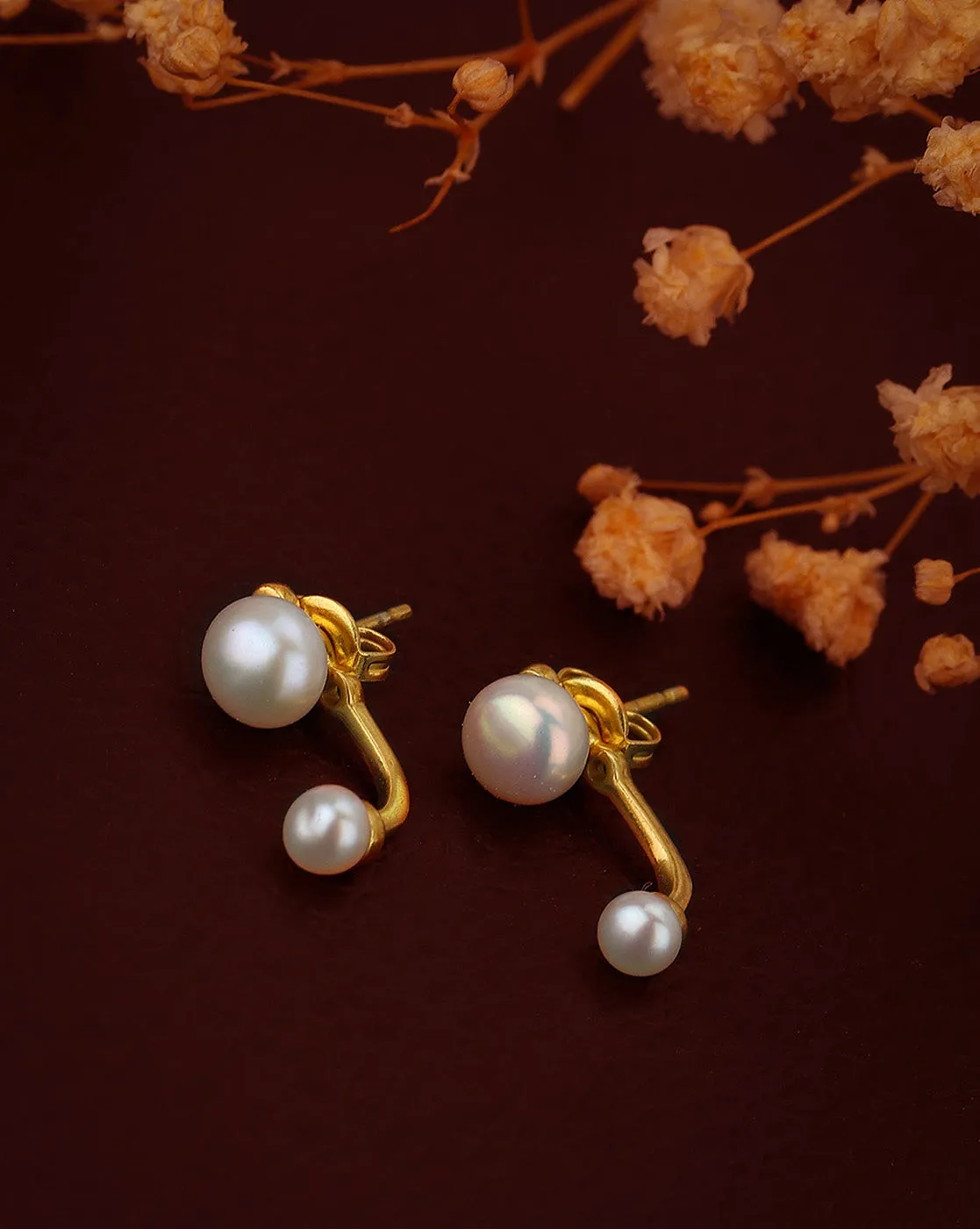 Carlton London Gold Plated White Pearl Stud Earring For Women