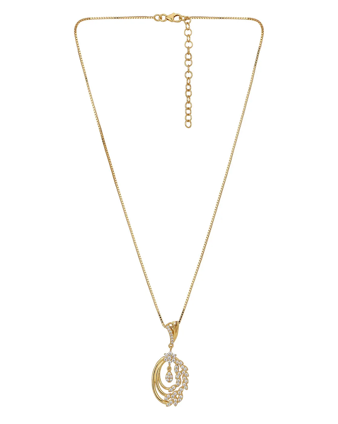 Carlton London Gold Plated With Zirconia Oval Pendant And Chain With Earring Set