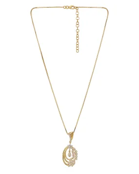 Carlton London Gold Plated With Zirconia Oval Pendant And Chain With Earring Set