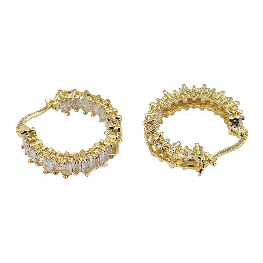 Carlton London Premium Jwlry-Gold Toned Cz Studded Gold-Plated Circular Handcrafted Hoop Earrings Fje4117