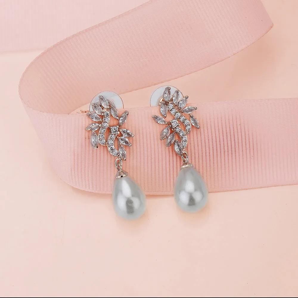 Carlton London Premium Jwlry-Rose Gold & White Toned Pearls Studded Rose Gold-Plated Contemporary Handcrafted Drop Earrings Fje4113