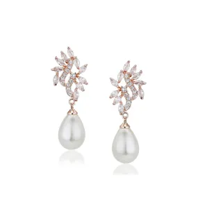 Carlton London Premium Jwlry-Rose Gold & White Toned Pearls Studded Rose Gold-Plated Contemporary Handcrafted Drop Earrings Fje4113