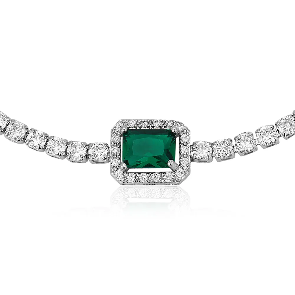 Carlton London Premium Jwlry-Silver & Green Toned Cz Studded Rhodium-Plated Wraparound Adjustable Bracelet Fjb4177