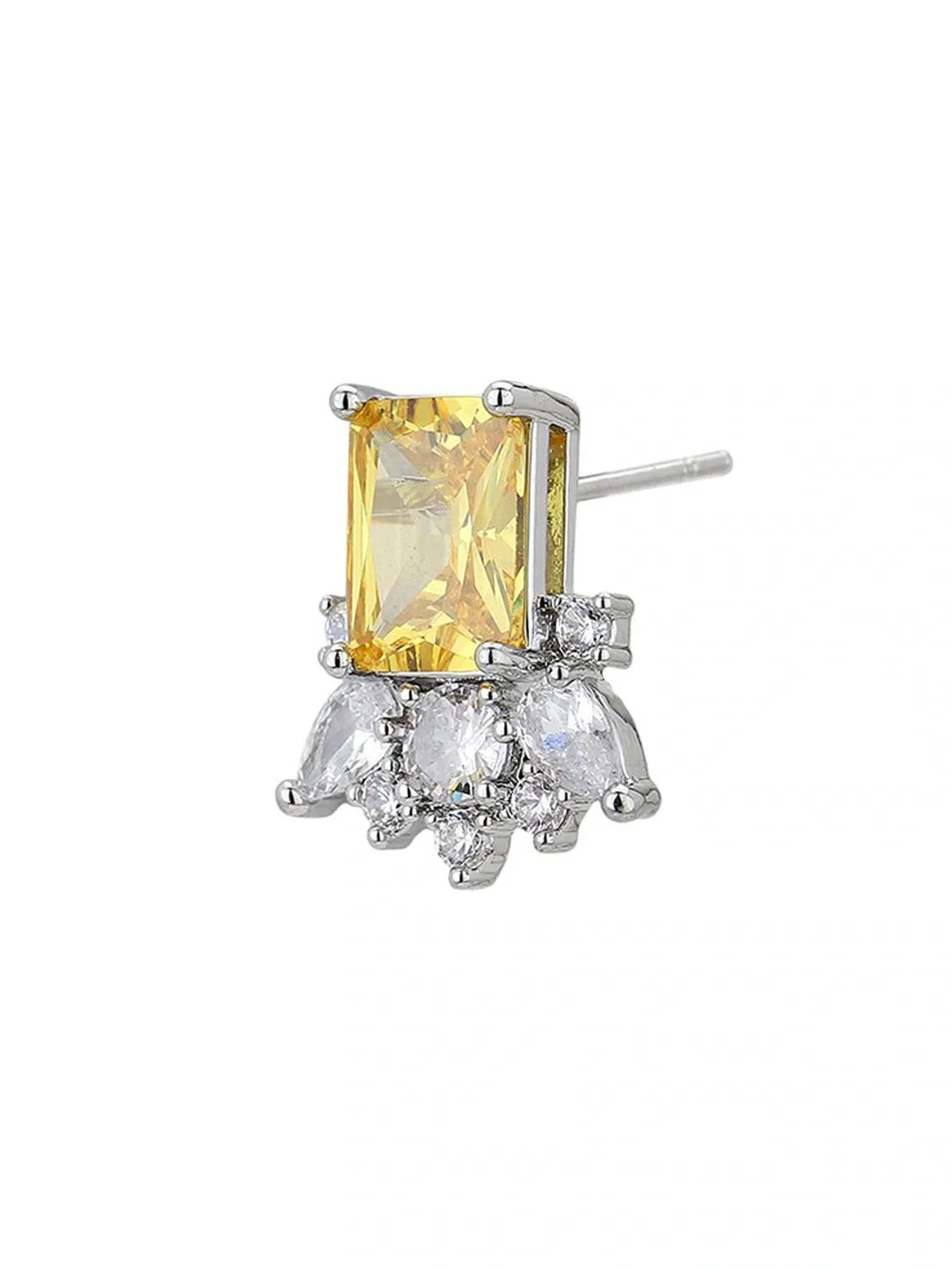 Carlton London Premium Jwlry-Silver & Yellow Toned Cz Studded Rhodium-Plated Contemporary Handcrafted Studs Earrings Fje4111