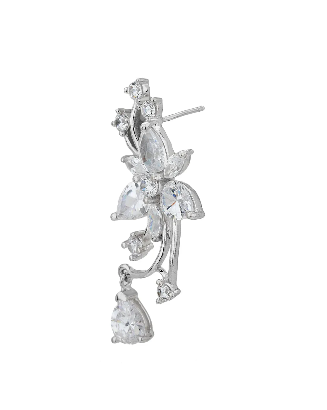 Carlton London Rhodium Plated Contemporary Cz Floral Drop Earring For Women