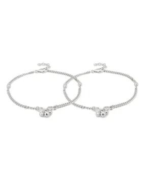 Carlton London -Set Of 2 Rhodium-Plated Silver Toned Infinity Shape Silver Beaded Link Anklets For Women