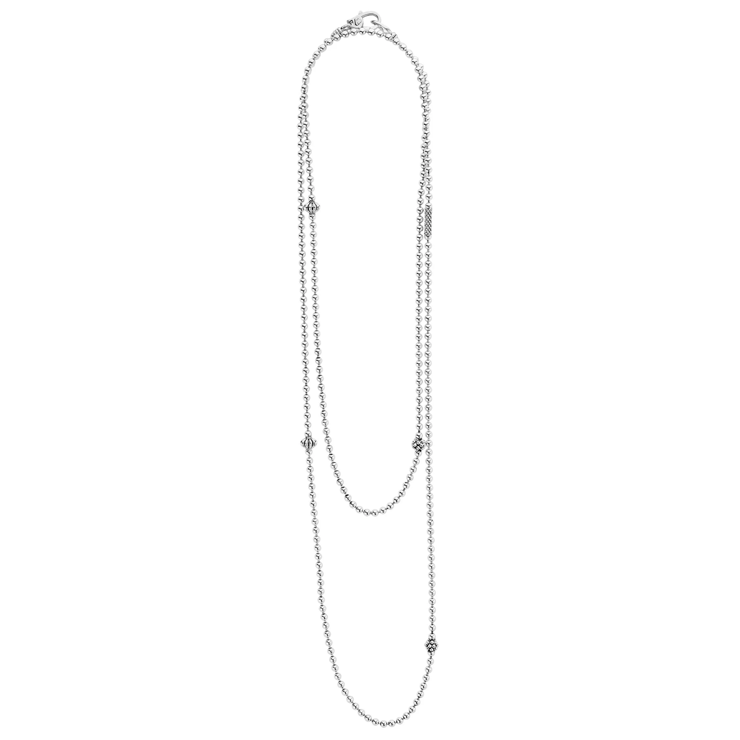 Caviar Icon Long Silver Caviar Beaded Necklace