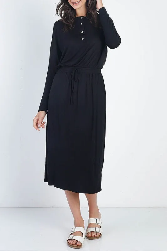 Clarissa Button & Tie Dress- Black or Charcoal