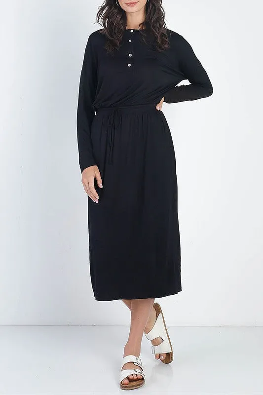 Clarissa Button & Tie Dress- Black or Charcoal