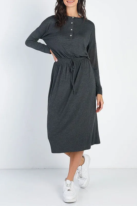 Clarissa Button & Tie Dress- Black or Charcoal