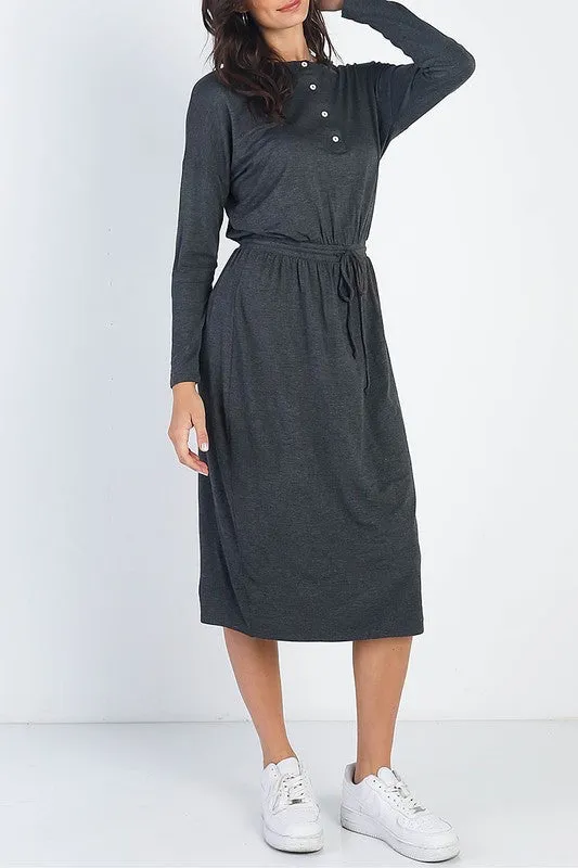 Clarissa Button & Tie Dress- Black or Charcoal