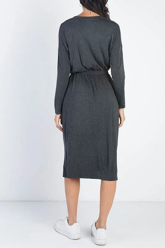 Clarissa Button & Tie Dress- Black or Charcoal