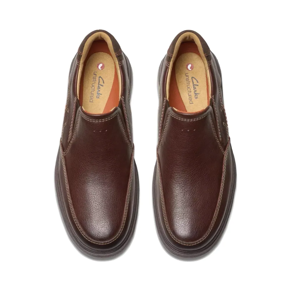 Mens Clarks Un Briley Step Leather Slip-On Shoes in Rich Mahogany Brown