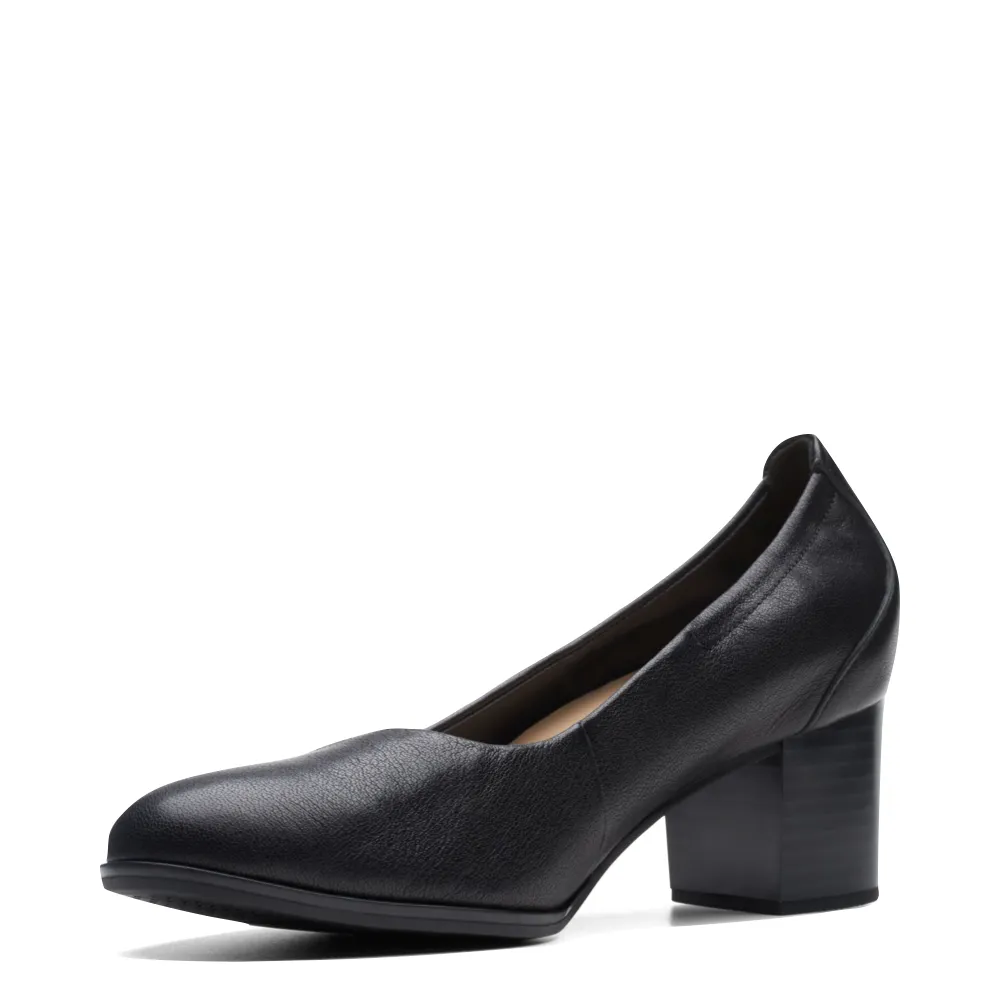 Black Leather Heeled Pump by Clarks - Womens Loken Step