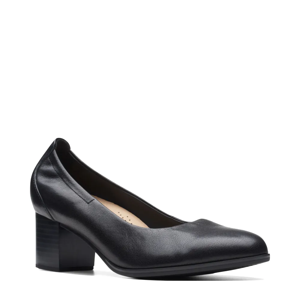 Black Leather Heeled Pump by Clarks - Womens Loken Step