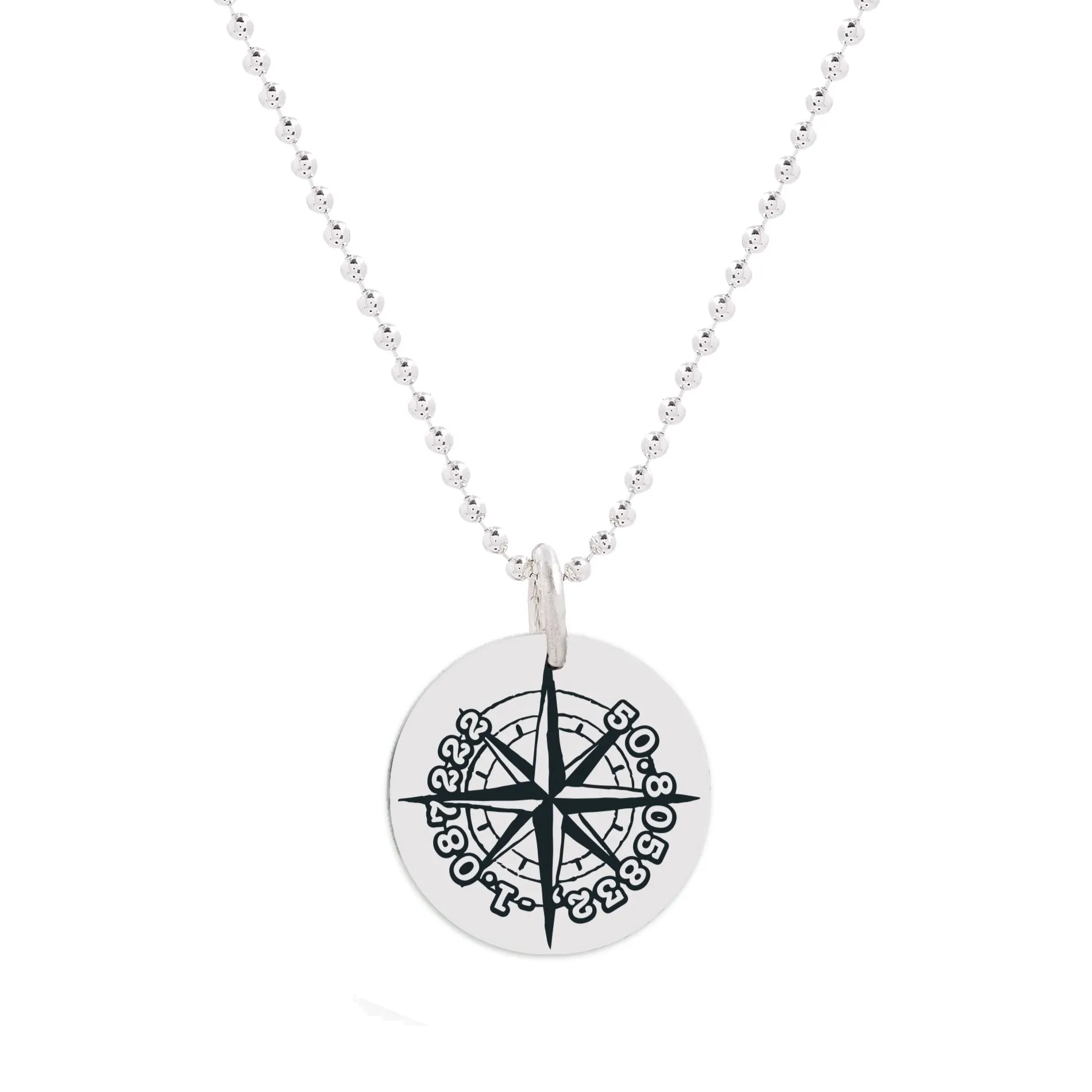 Compass Co-Ordinates Lat-Long 20mm Silver Disc Necklace