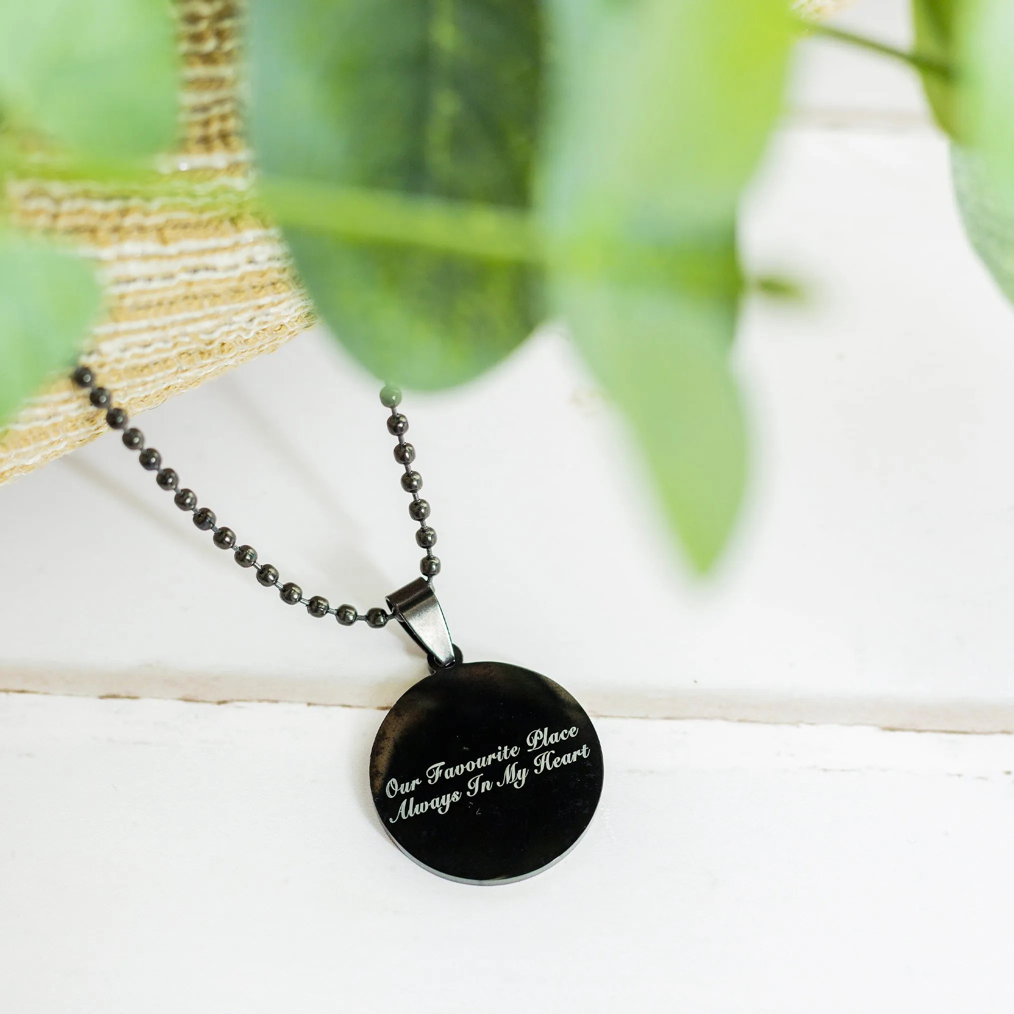 Compass Co-Ordinates Personalised Black Steel Pendant