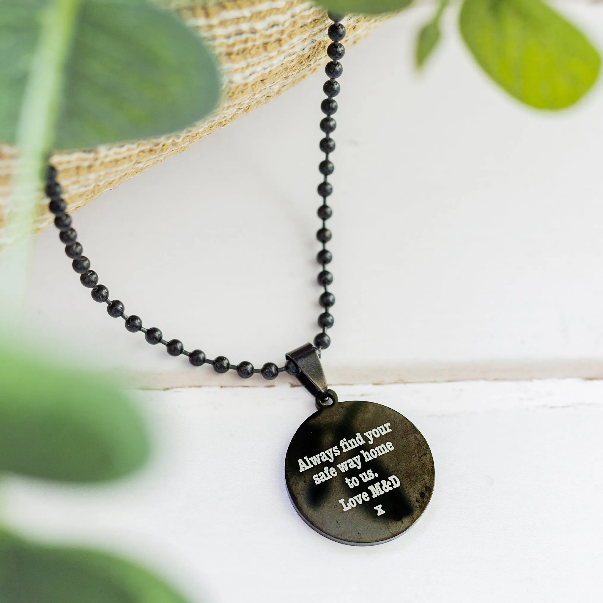 Compass Co-Ordinates Personalised Black Steel Pendant