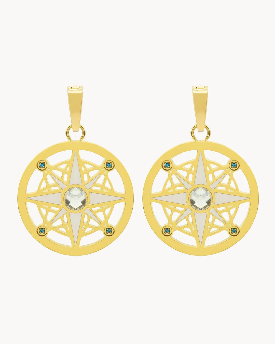 Compass Earring Pendants, Gold