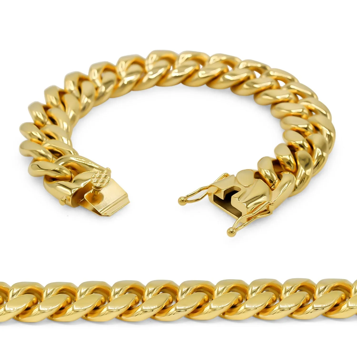 Cuban Link Chain Curb 18K Gold Plated Bracelet 8.5" Stainless Steel Jewelry For Men