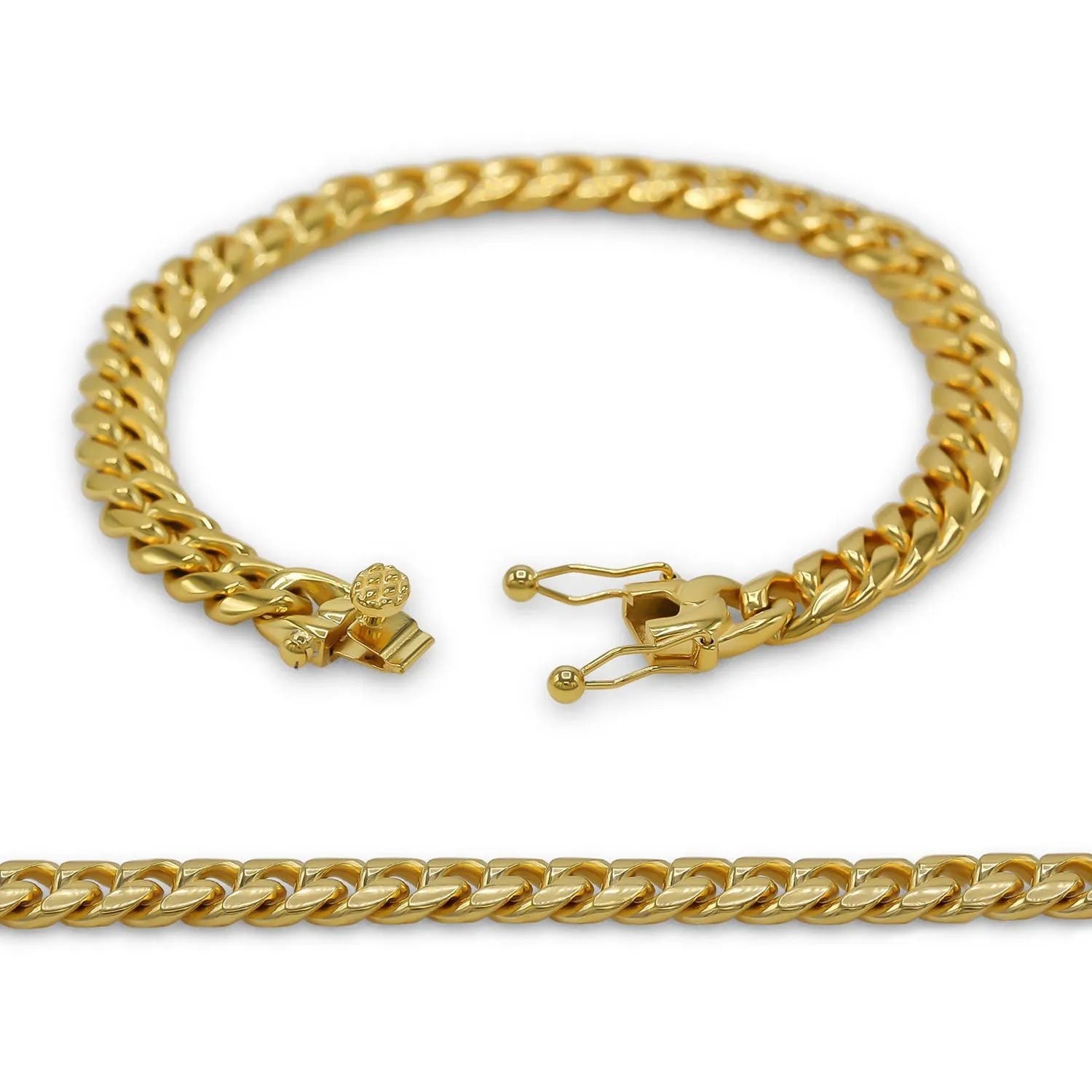 Cuban Link Chain Curb 18K Gold Plated Bracelet 8.5" Stainless Steel Jewelry For Men