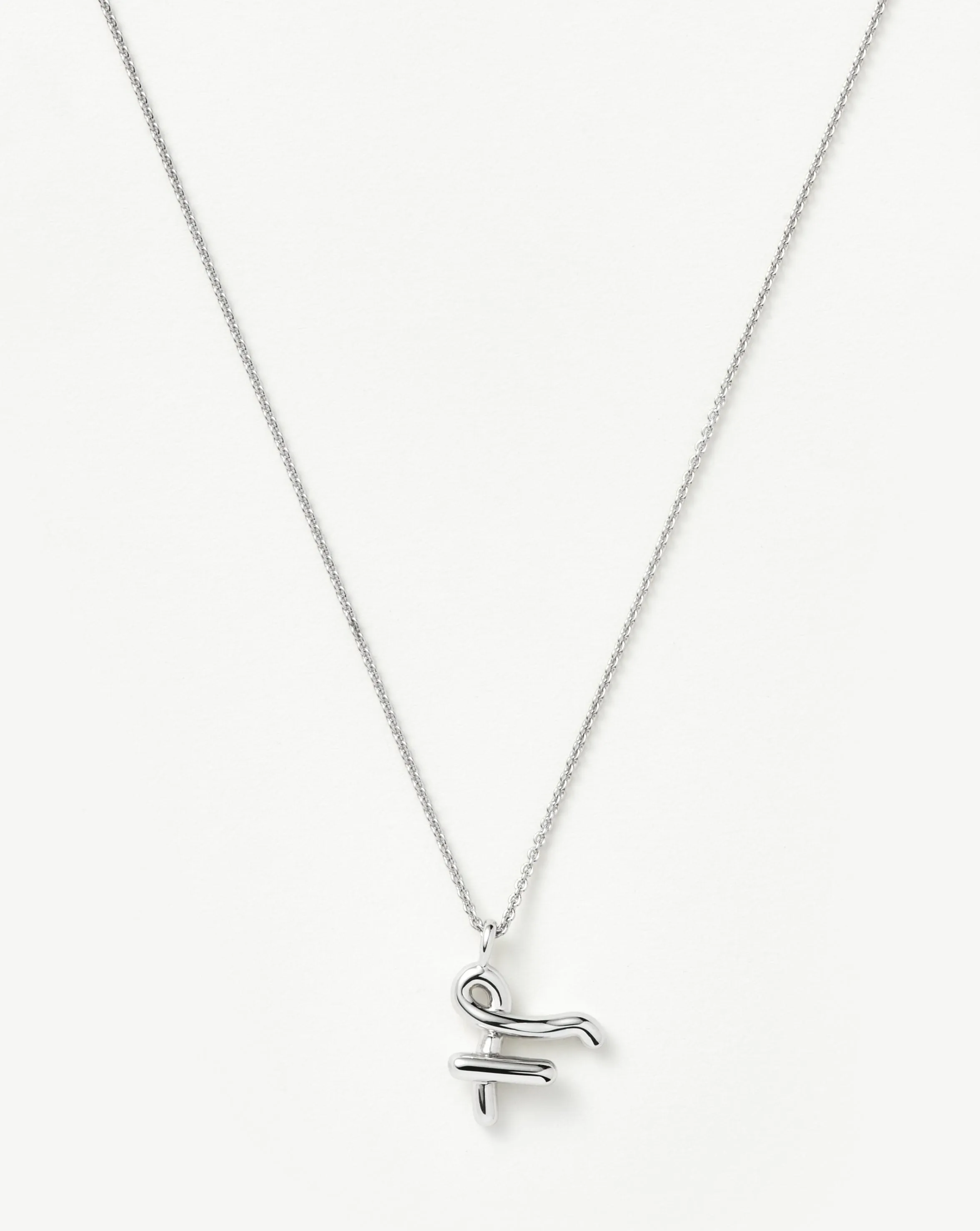 Curly Molten Initial Pendant Necklace - Initial F | Sterling Silver