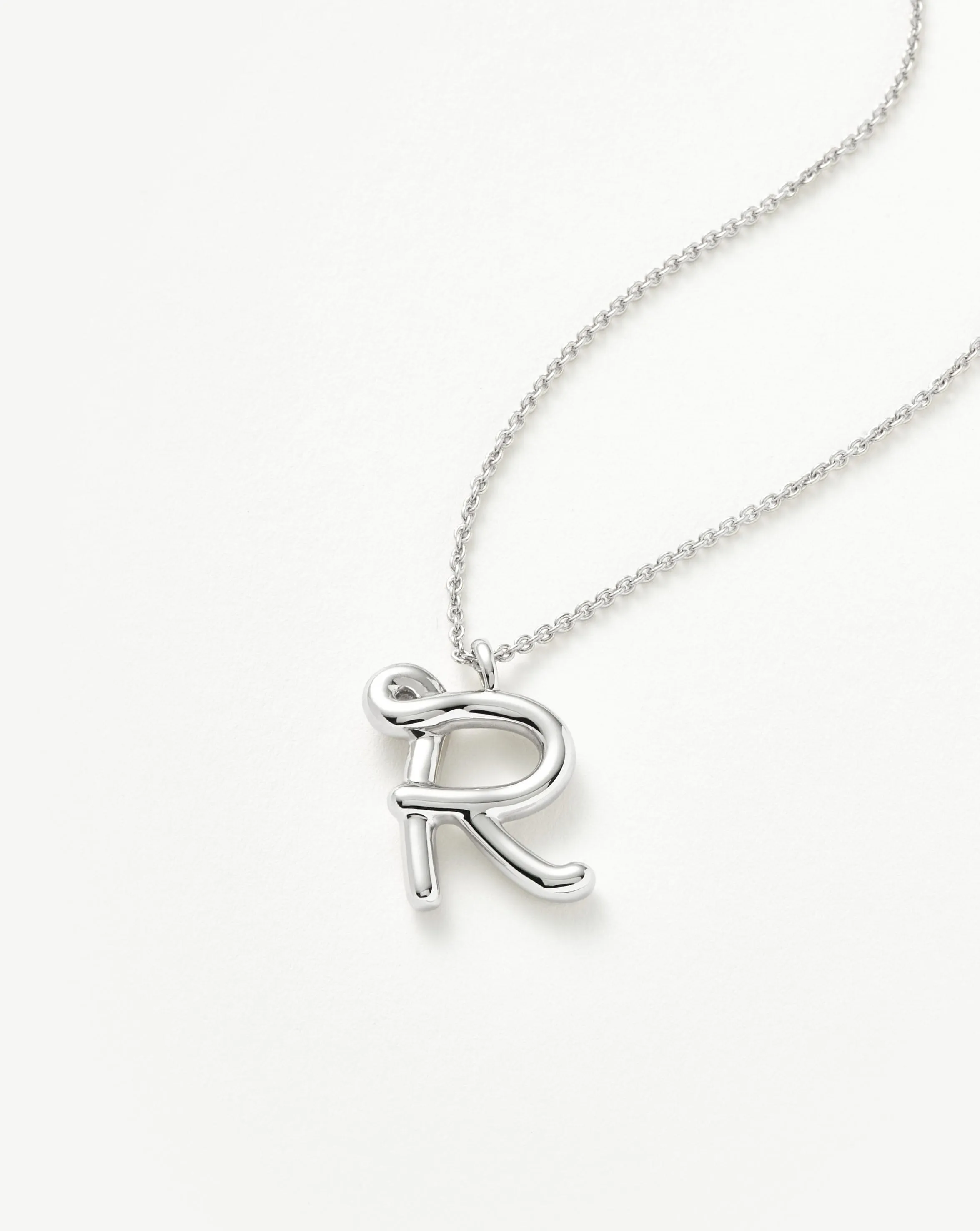 Curly Molten Initial Pendant Necklace - Initial R | Sterling Silver