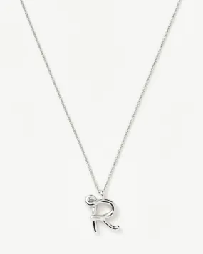 Curly Molten Initial Pendant Necklace - Initial R | Sterling Silver