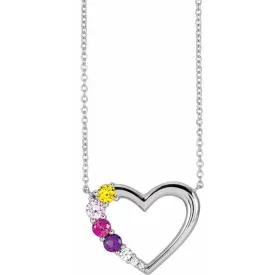 Custom Birthstone Open Heart Necklace in Sterling