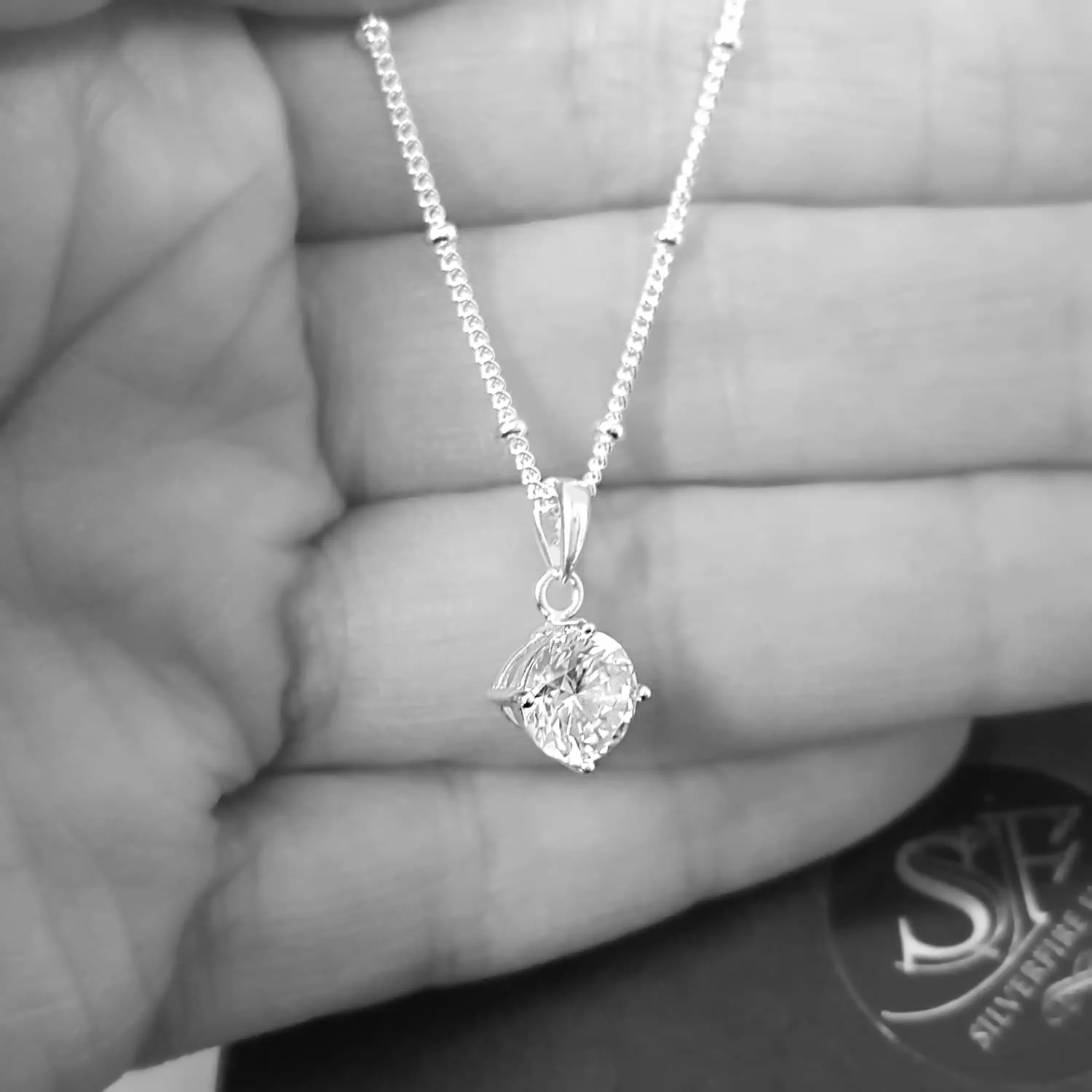 Dainty Silver Satellite Necklace With 7mm Zirconia Pendant, Choker Length up to 18 inch