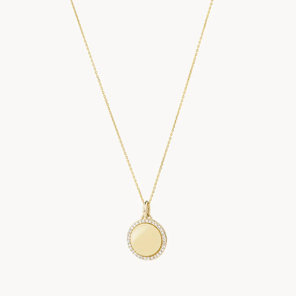 Diamond Engravable Disc Necklace in 10k Gold